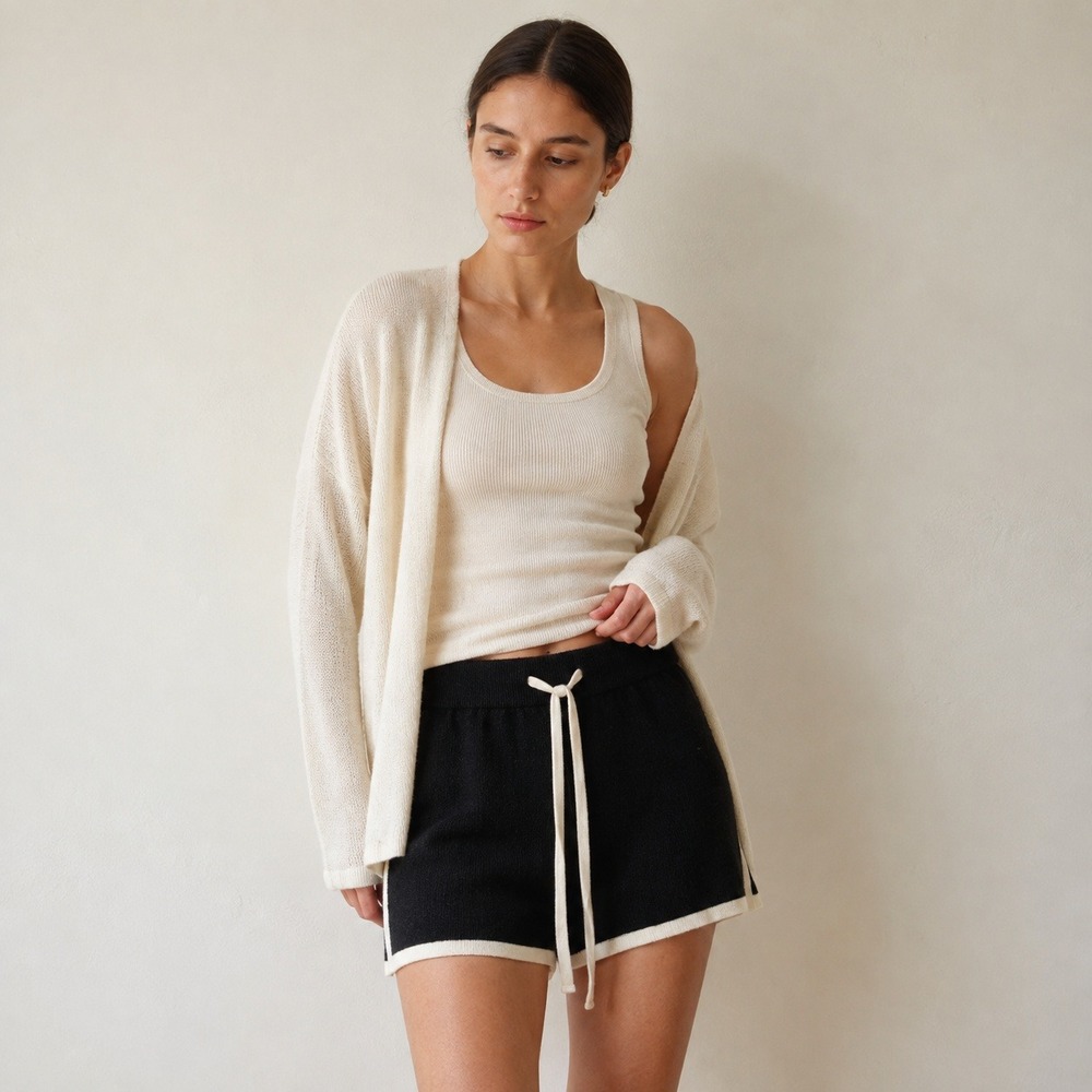 G Label by Goop Womens Shorts XS Black Cashmere Knit Contrast Trim Luxury Lounge